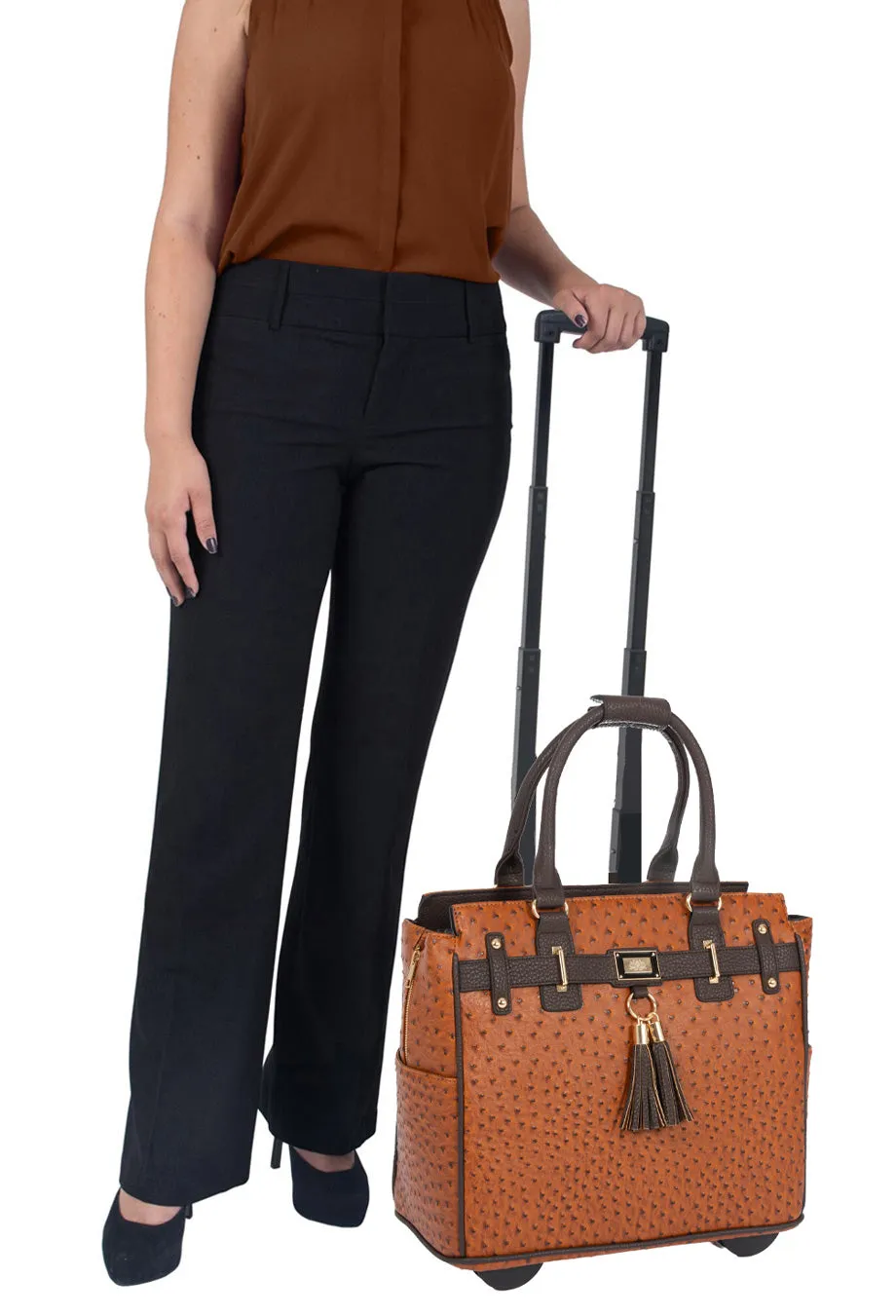 THE UPTOWN Faux Ostrich Skin Rolling Laptop Purse Bag or Rolling Tote Bag