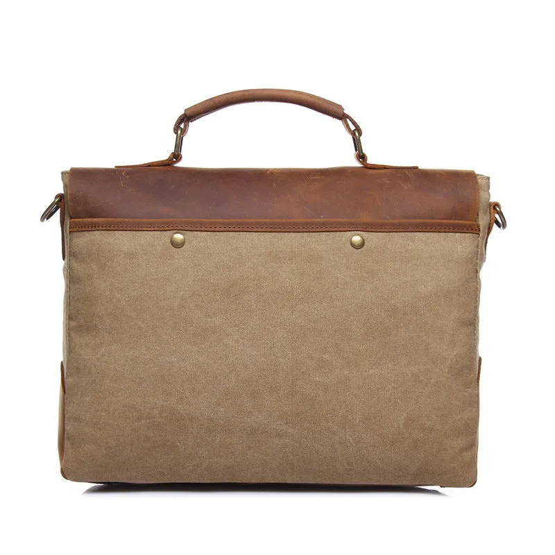 Vintage Leather Canvas Crossbody Business Briefcase